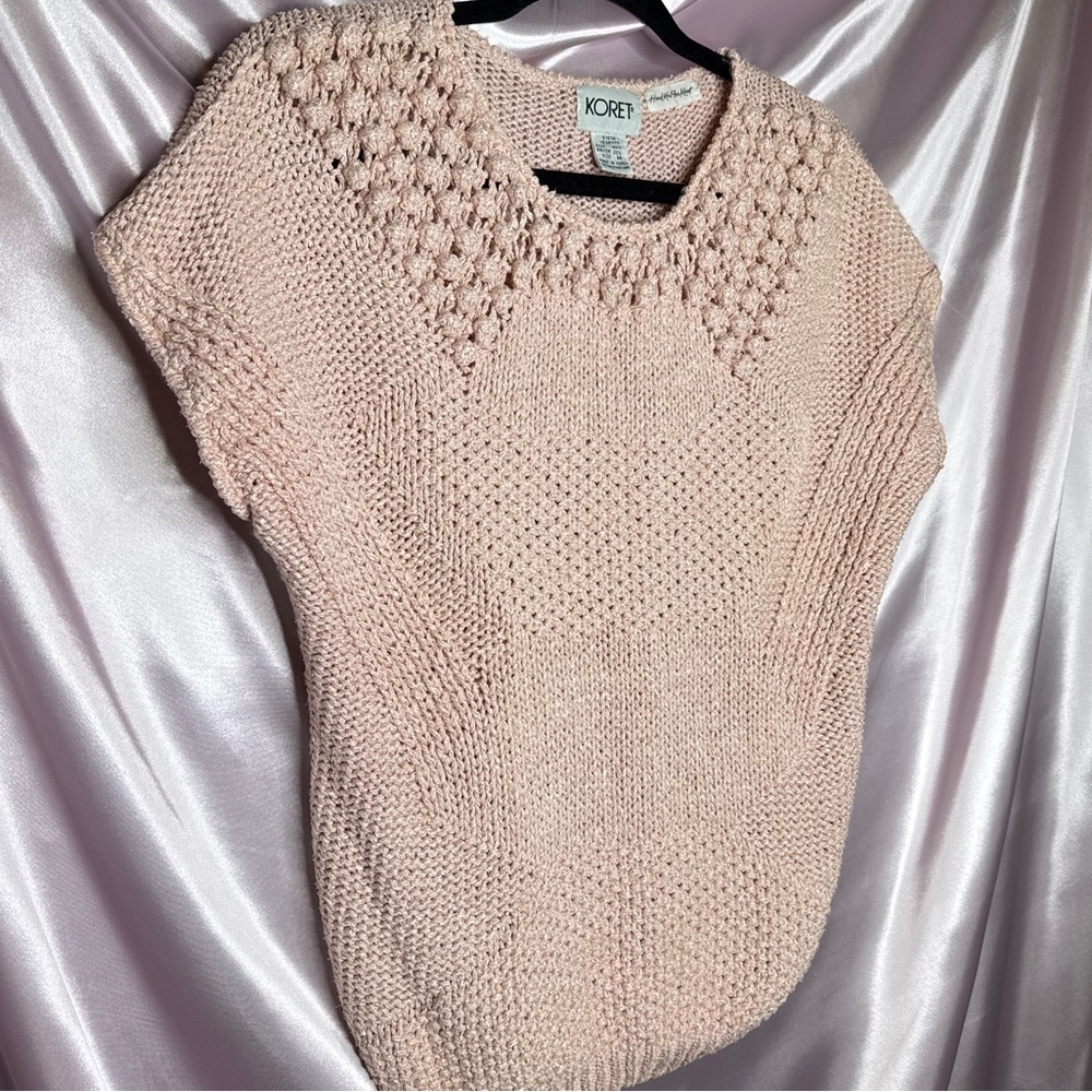 Vintage 80s Koret Women's Soft Pink Silk Crochet Sweater Top Sz M